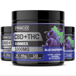CBD+THC Gummies, Blue Raspberry – 1000mg | 25 PCS Gummies