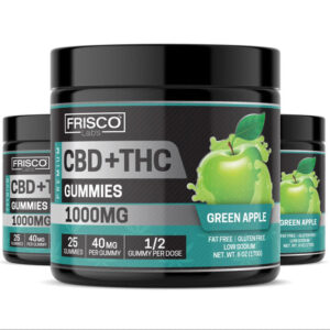 CBD+THC Gummies, Green Apple – 1000mg | 25 PCS Gummies